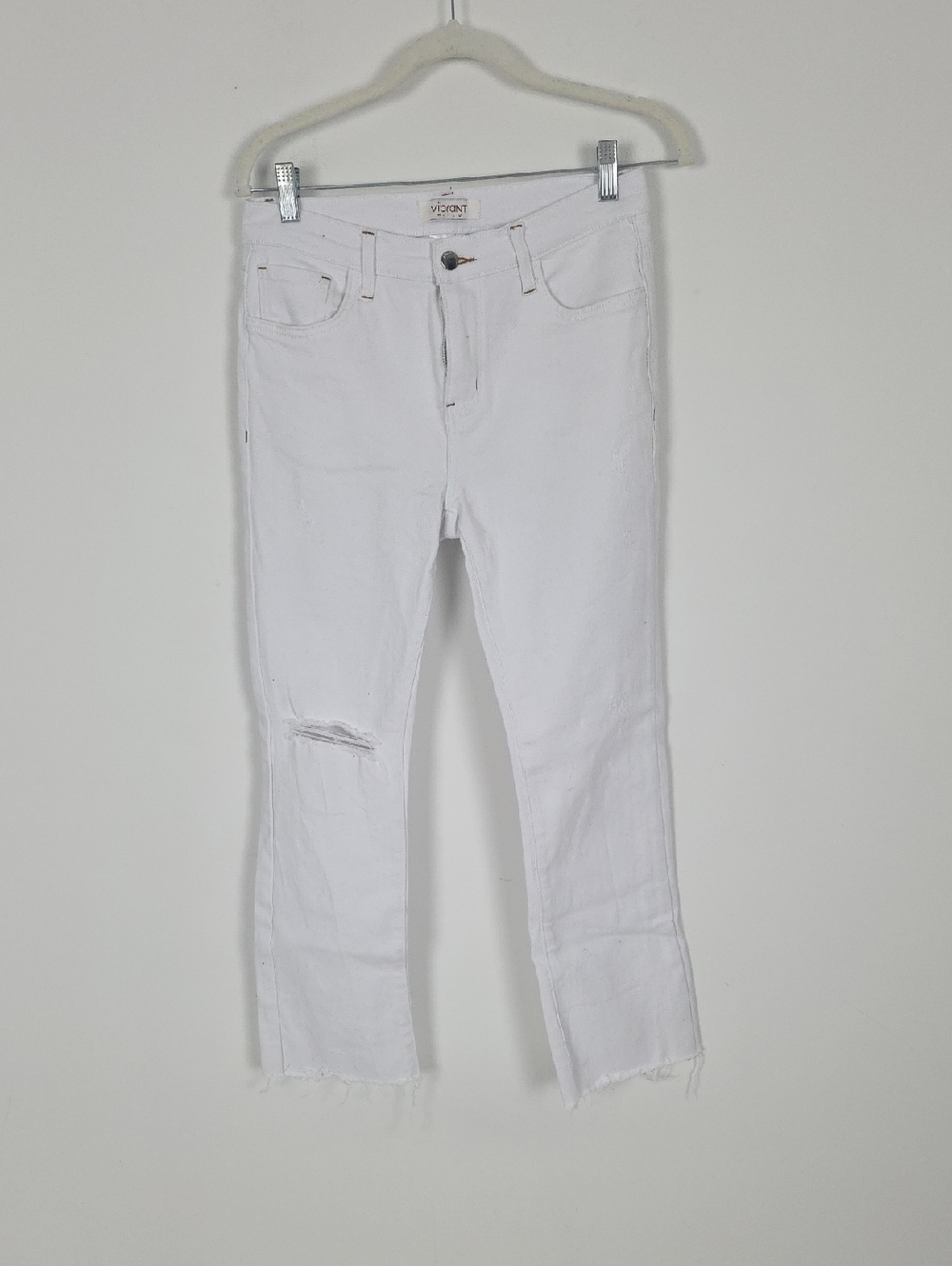 Vibrant White Cropped Distressed Ankle Jeans